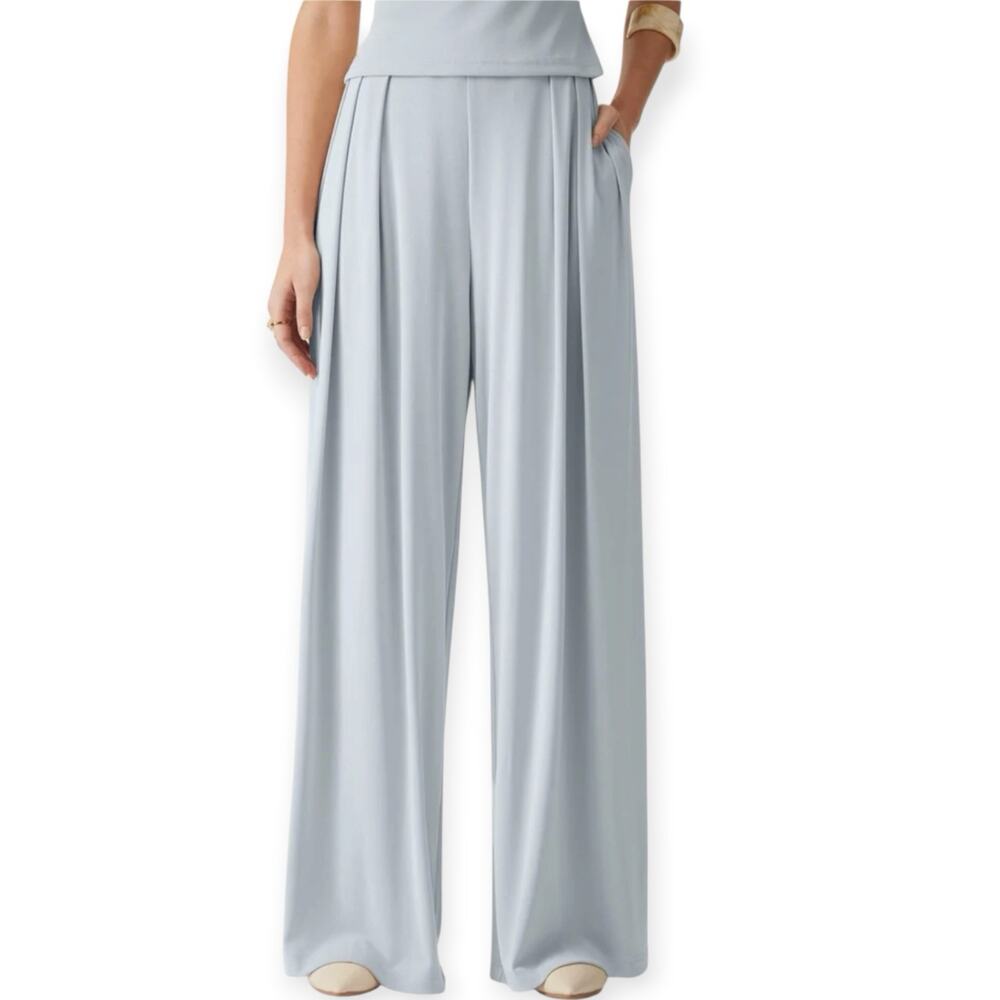 NWT OGL Sandwashed Mid Rise Pleated Wide Leg Palazzo Pants Medium Smoke Blue